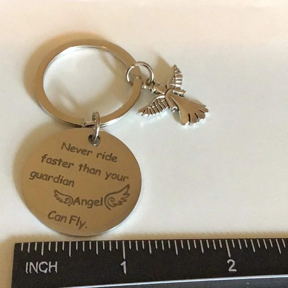 Never Ride Faster than Your Guardian Angel Can Fly Stainless Steel Keych…